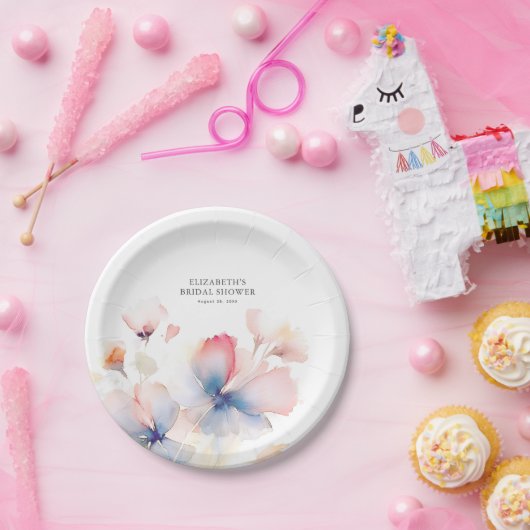 Soft Dusty Blau und Rosa Blume Elegant Pappteller (Party)