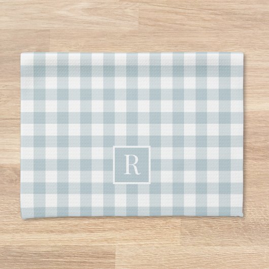 Soft Dusty Blue Buffalo Karo Monogram Geschirrtuch