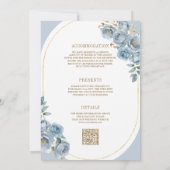 Soft Dusty Blue Floral Gold bei einer Hochzeit Einladung (Rückseite)