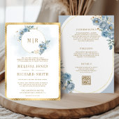 Soft Dusty Blue Floral Gold bei einer Hochzeit Einladung