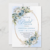 Soft Dusty Blue Floral Script Bridal Shower Invite Einladung (Vorderseite)