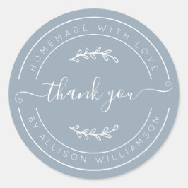 Soft Dusty Blue Homemade Thank You Label Runder Aufkleber