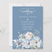 Soft Dusty Blue Ivory Floral Foto Wedding Einladung (Vorderseite)