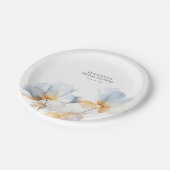 Soft Dusty Blue und Gold Blume Elegant Pappteller (Schrägansicht)