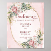 Soft Dusty Pink Floral Greenery Welcome Sign Poster (Vorne)