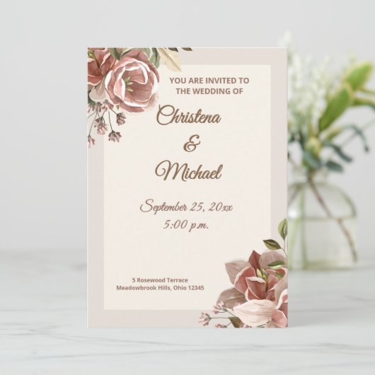 Soft Dusty Rose Floral Wedding Invitation Einladung (Stehend Vorderseite)