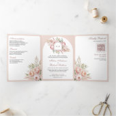 Soft Dusty Rose Pink Floral Pampas QR Code Wedding Dreifach Gefaltete Einladung (Innenseite)