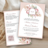 Soft Dusty Rose Pink Floral Pampas QR Code Wedding Einladung