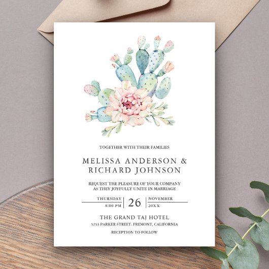 Soft Earthy Floral Desert Cactus Wedding Einladung