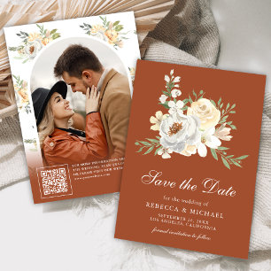 Soft Earthy Peach Floral Terracotta Wedge Save The Date