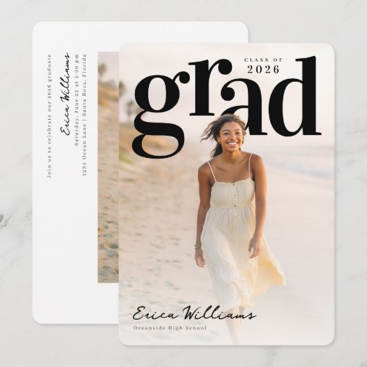 Soft Editorial Grad PhotoPop Graduation Einladung (Vorne/Hinten)