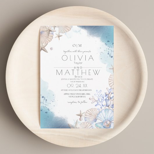 Soft Elegance Ocean Beach Coral Wedding Einladung