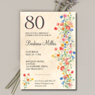 Soft Elegant 80. Geburtstagsparty Floral 80 Jahre Einladung