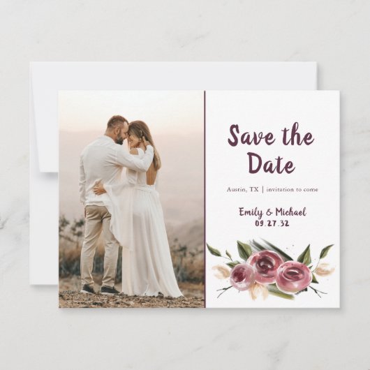 Soft Elegante Rose Burgundy Cream Frame Save The Date (Vorderseite)