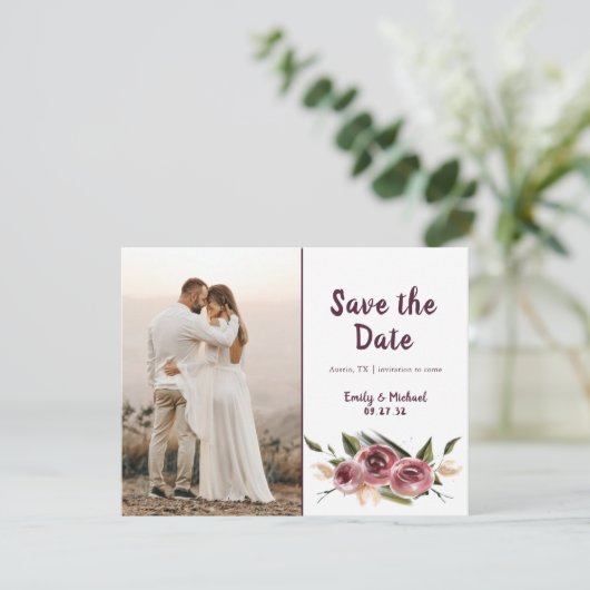 Soft Elegante Rose Burgundy Cream Frame Save The Date (Stehend Vorderseite)