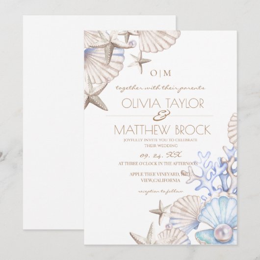 Soft Eleganter Ocean Beach Wedding Einladung (Vorne/Hinten)