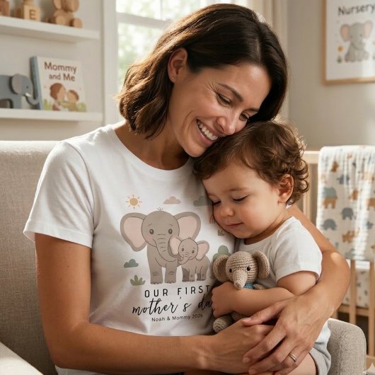 Soft Elephant Mom Baby First Mothers Day Art T-Shirt