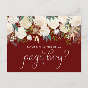 Soft Elfenbein Blume rot werden Sie meine Page Boy Einladungspostkarte