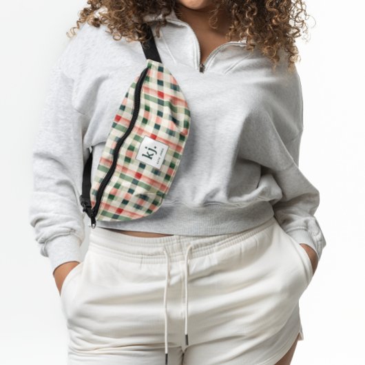 Soft Evergreen Gingham Monogram Bauchtasche