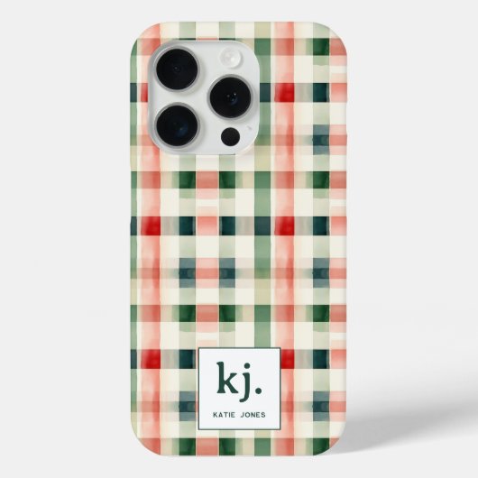 Soft Evergreen Gingham Monogram Case-Mate iPhone Hülle (Rückseite)