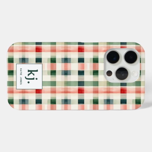 Soft Evergreen Gingham Monogram Case-Mate iPhone Hülle (Rückseite (Horizontal))
