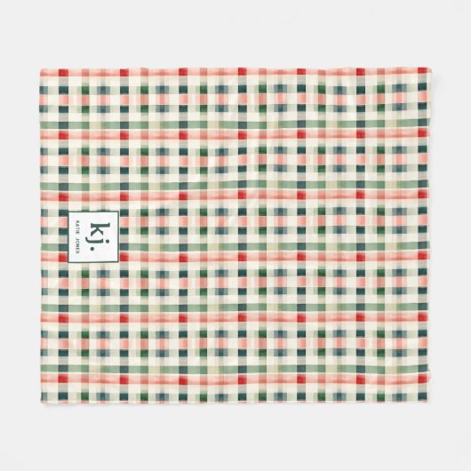 Soft Evergreen Gingham Monogram Fleecedecke (Vorderseite (Horizontal))