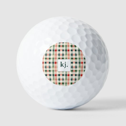 Soft Evergreen Gingham Monogram Golfball (Vorderseite)