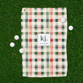 Soft Evergreen Gingham Monogram Golfhandtuch