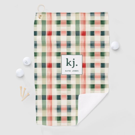 Soft Evergreen Gingham Monogram Golfhandtuch (Insitu)