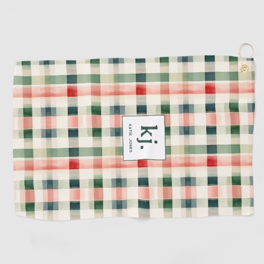 Soft Evergreen Gingham Monogram Golfhandtuch (Horizontal)