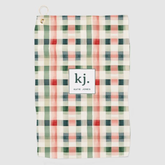 Soft Evergreen Gingham Monogram Golfhandtuch (Vorderseite)