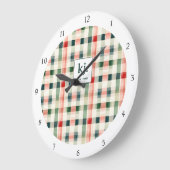 Soft Evergreen Gingham Monogram Große Wanduhr (Winkel)