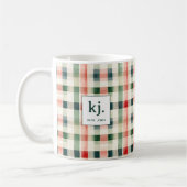 Soft Evergreen Gingham Monogram Kaffeetasse (Links)