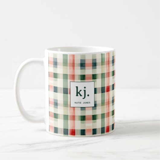 Soft Evergreen Gingham Monogram Kaffeetasse (Links)