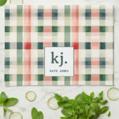 Soft Evergreen Gingham Monogram Küchentuch (Gefaltet)