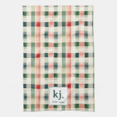 Soft Evergreen Gingham Monogram Küchentuch (Vertikal)
