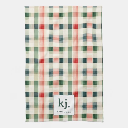 Soft Evergreen Gingham Monogram Küchentuch (Vertikal)