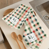Soft Evergreen Gingham Monogram Küchentuch