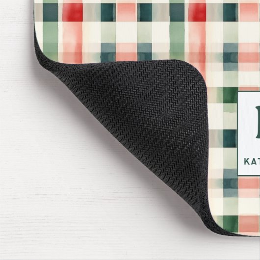 Soft Evergreen Gingham Monogram Mousepad (Ecke)