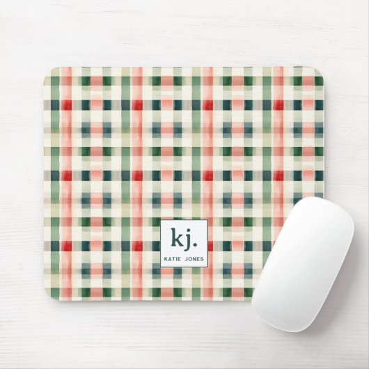 Soft Evergreen Gingham Monogram Mousepad (Mit Mouse)