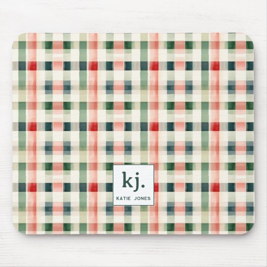 Soft Evergreen Gingham Monogram Mousepad (Vorne)