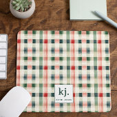 Soft Evergreen Gingham Monogram Mousepad