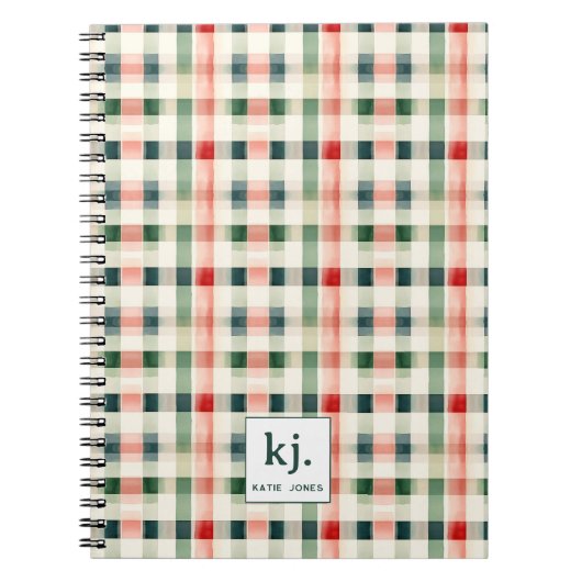 Soft Evergreen Gingham Monogram Notizblock (Vorderseite)