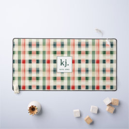 Soft Evergreen Gingham Monogram Schreibtischunterlage