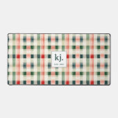 Soft Evergreen Gingham Monogram Schreibtischunterlage (Vorderseite)