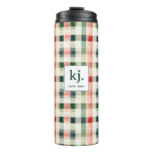 Soft Evergreen Gingham Monogram Thermosbecher (Vorderseite)