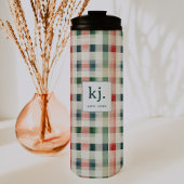 Soft Evergreen Gingham Monogram Thermosbecher