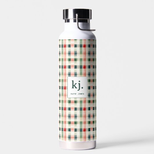 Soft Evergreen Gingham Monogram Trinkflasche (Links)