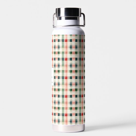Soft Evergreen Gingham Monogram Trinkflasche (Rückseite)