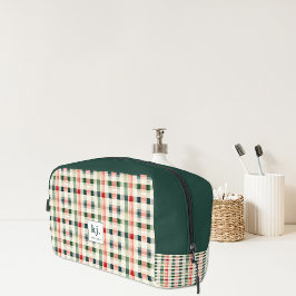 Soft Evergreen Gingham Monogram Waschbeutel